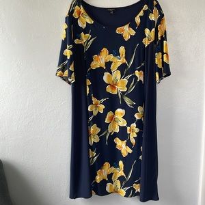 Sami & Jo Navy Blue Yellow Floral Pull On Shift Sheath Dress Size 26/28 4X